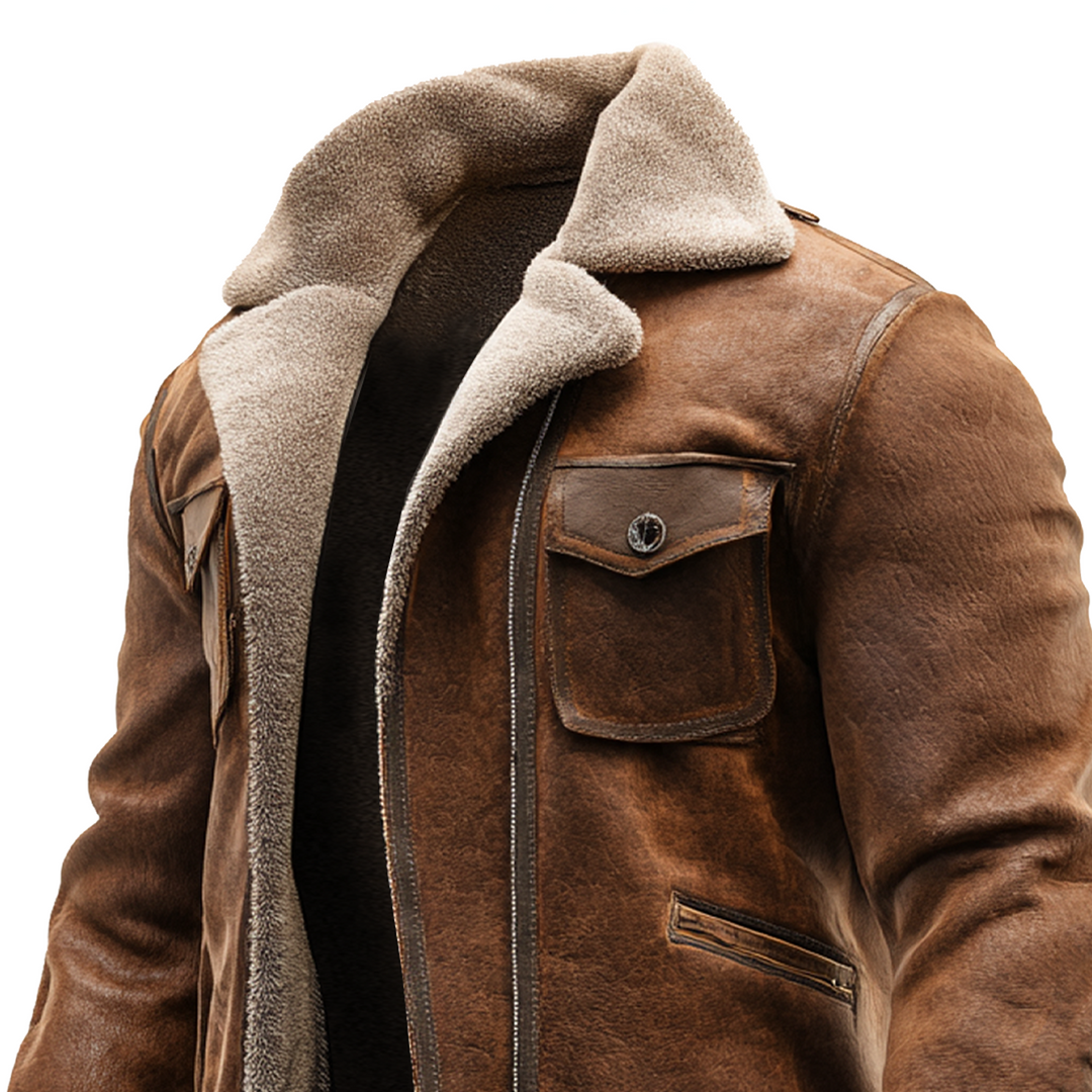 Vintage™ | Chaqueta de cuero marrón con forro de piel sintética