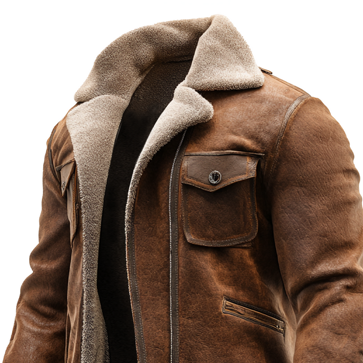 Vintage™ | Chaqueta de cuero marrón con forro de piel sintética