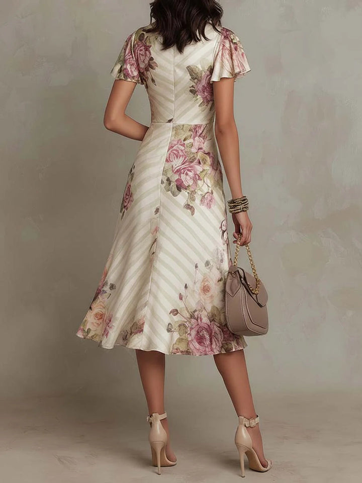 Alba™ | Vestido Midi Satinado Floral