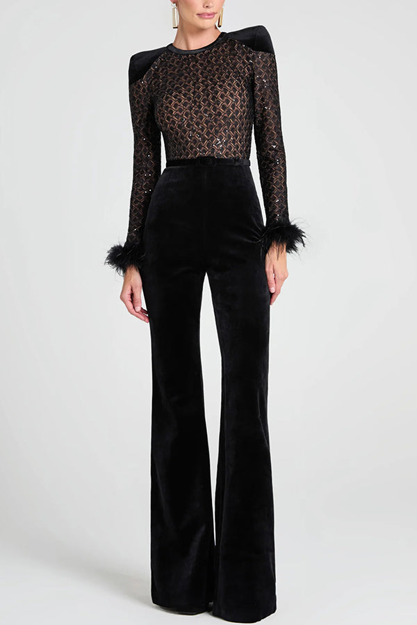 Noiré™ | Jumpsuit de encaje con plumas