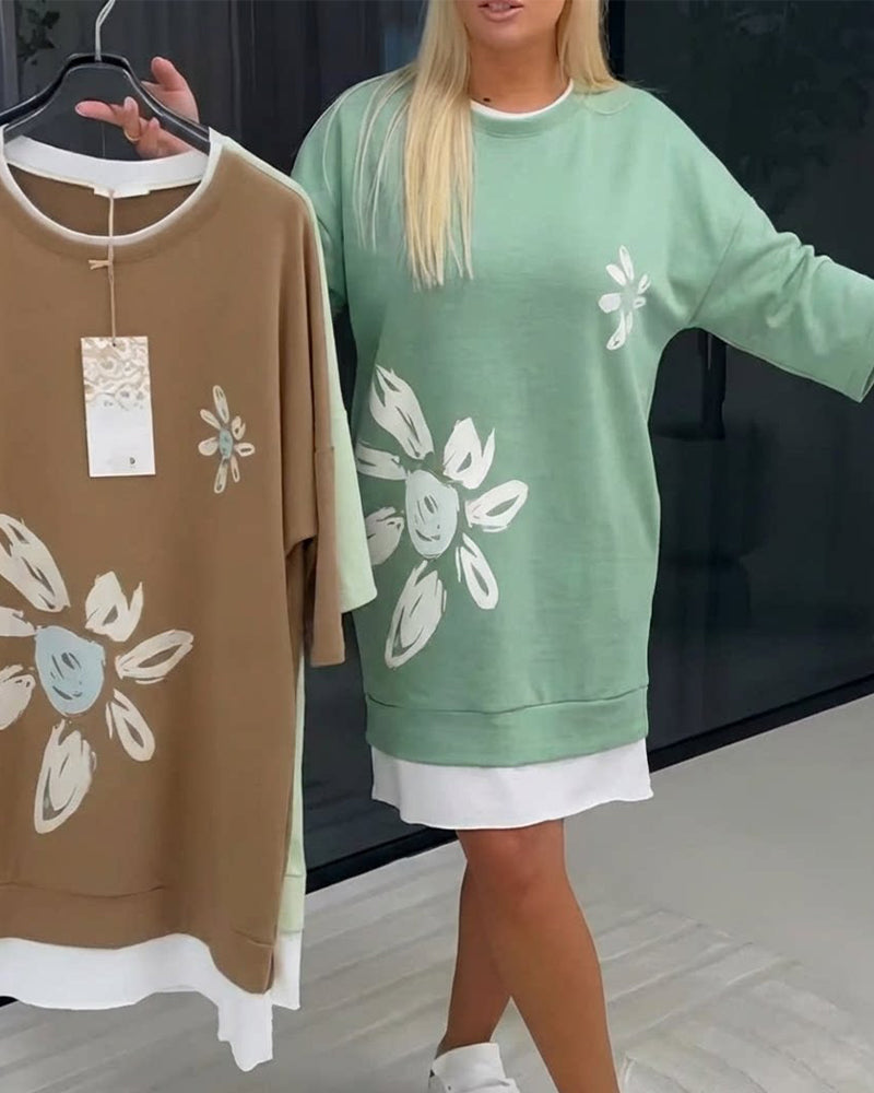 Elsa™ | Vestido sudadera con cuello redondo y estampado de patchwork