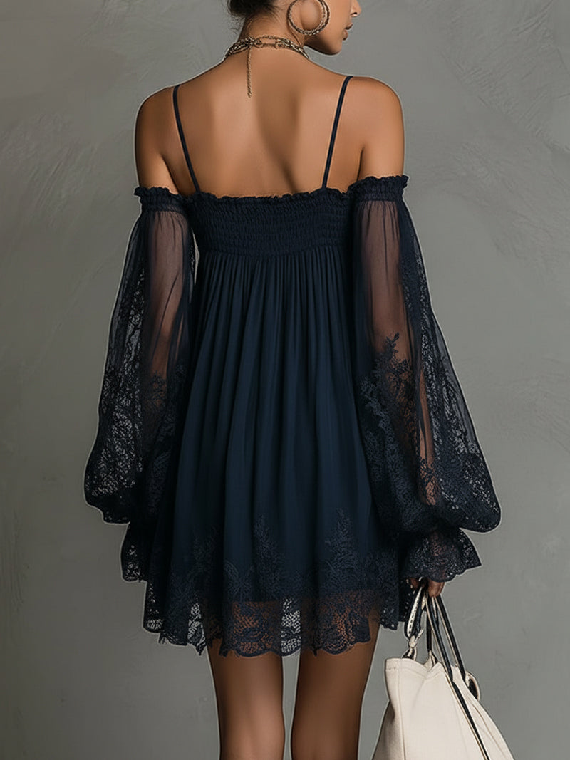Noemí™ | Vestido Mini Azul con Encaje
