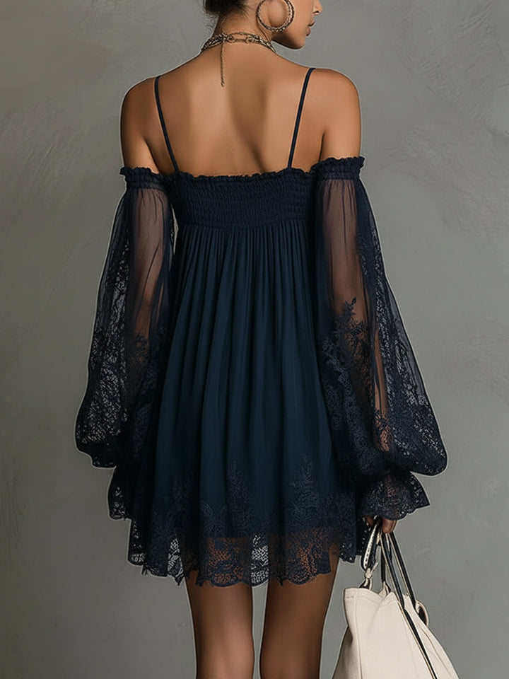 Noemí™ | Vestido Mini Azul con Encaje