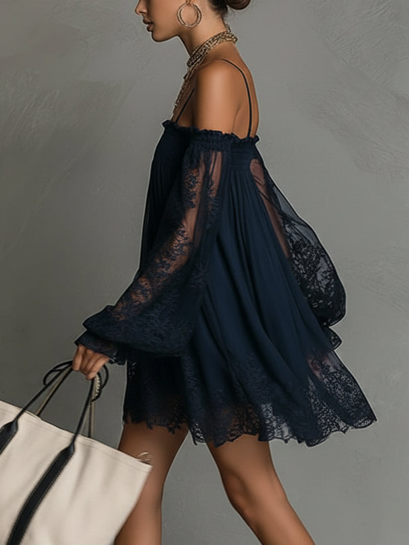 Noemí™ | Vestido Mini Azul con Encaje
