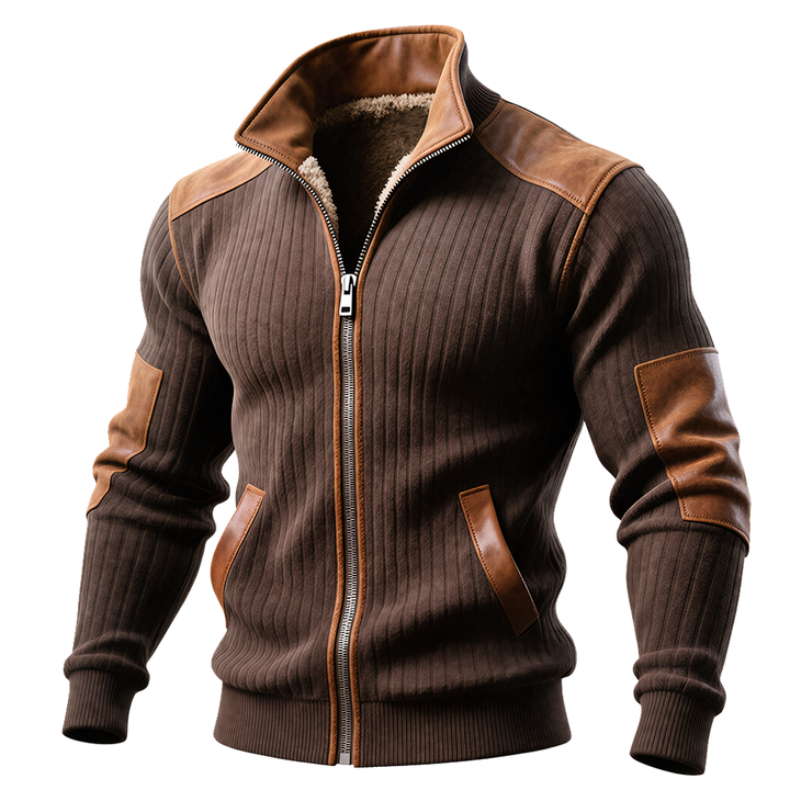 Canale™ | Chaqueta marrón con cremallera y acentos de cuero