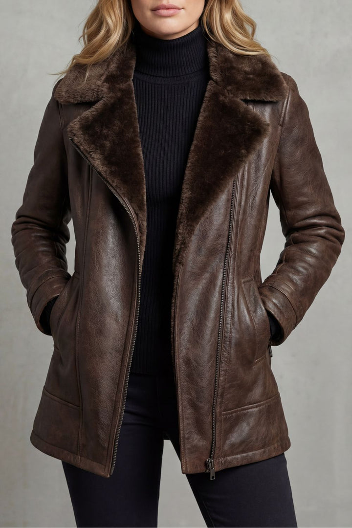 Raquel™ | Chaqueta de cuero elegante con forro de borrego