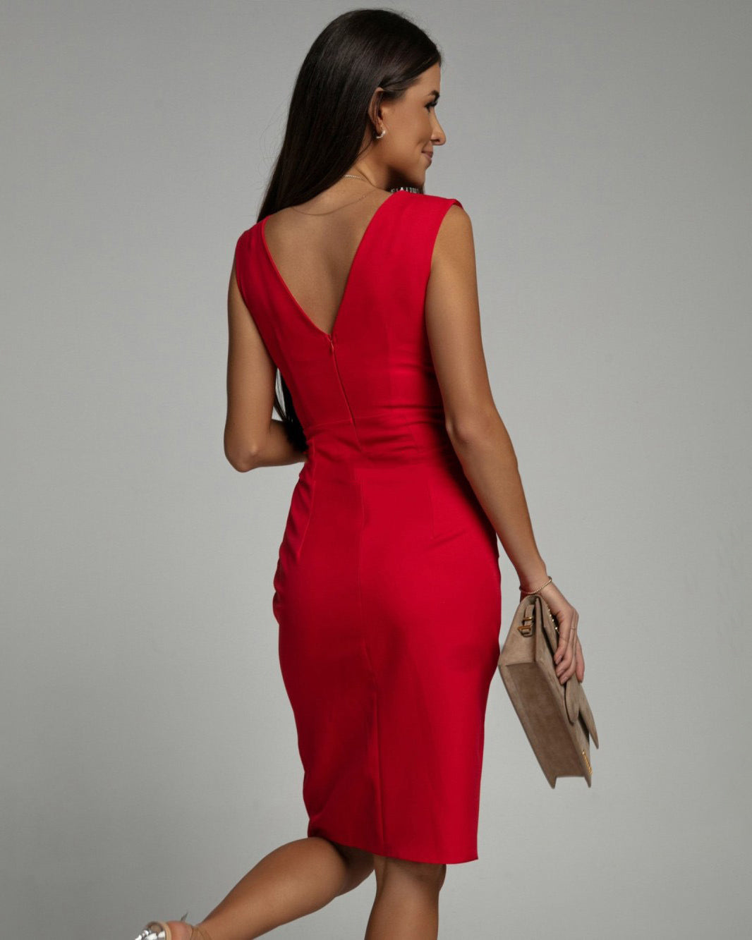 Jimena™ | Vestido midi drapeado con abertura