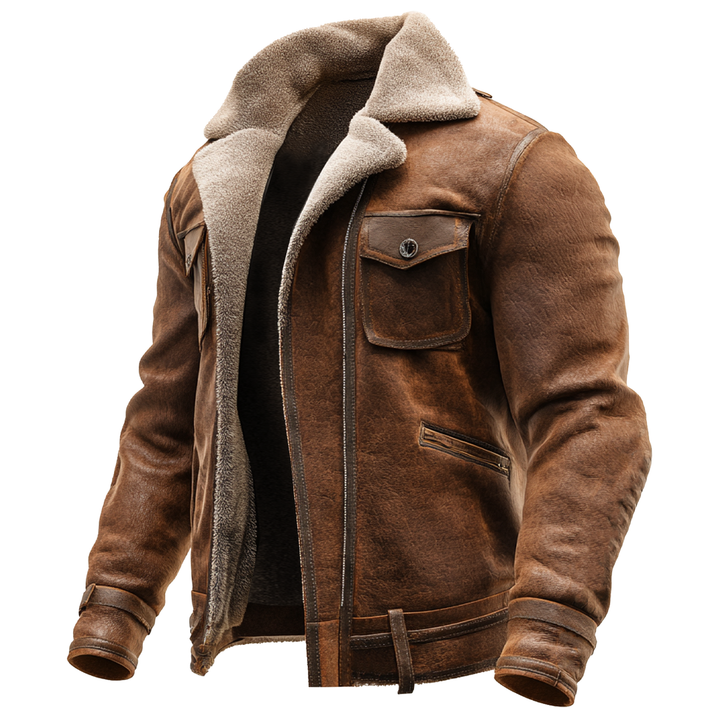Vintage™ | Chaqueta de cuero marrón con forro de piel sintética