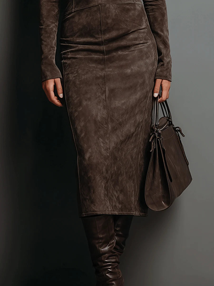 Lorena™ | Vestido midi largo marrón elegante