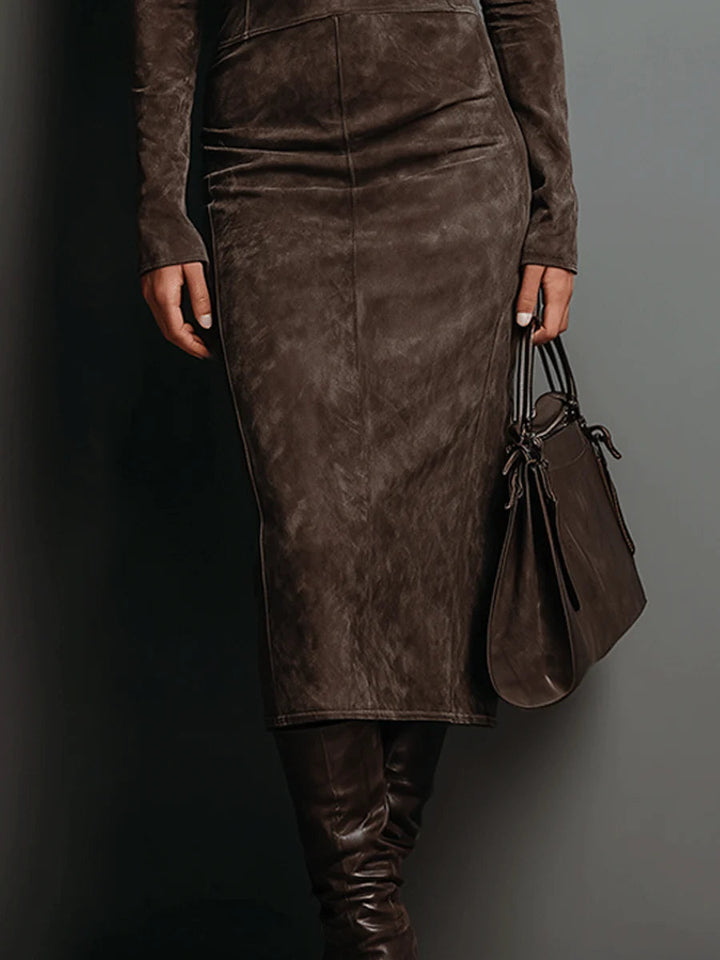 Lorena™ | Vestido midi largo marrón elegante