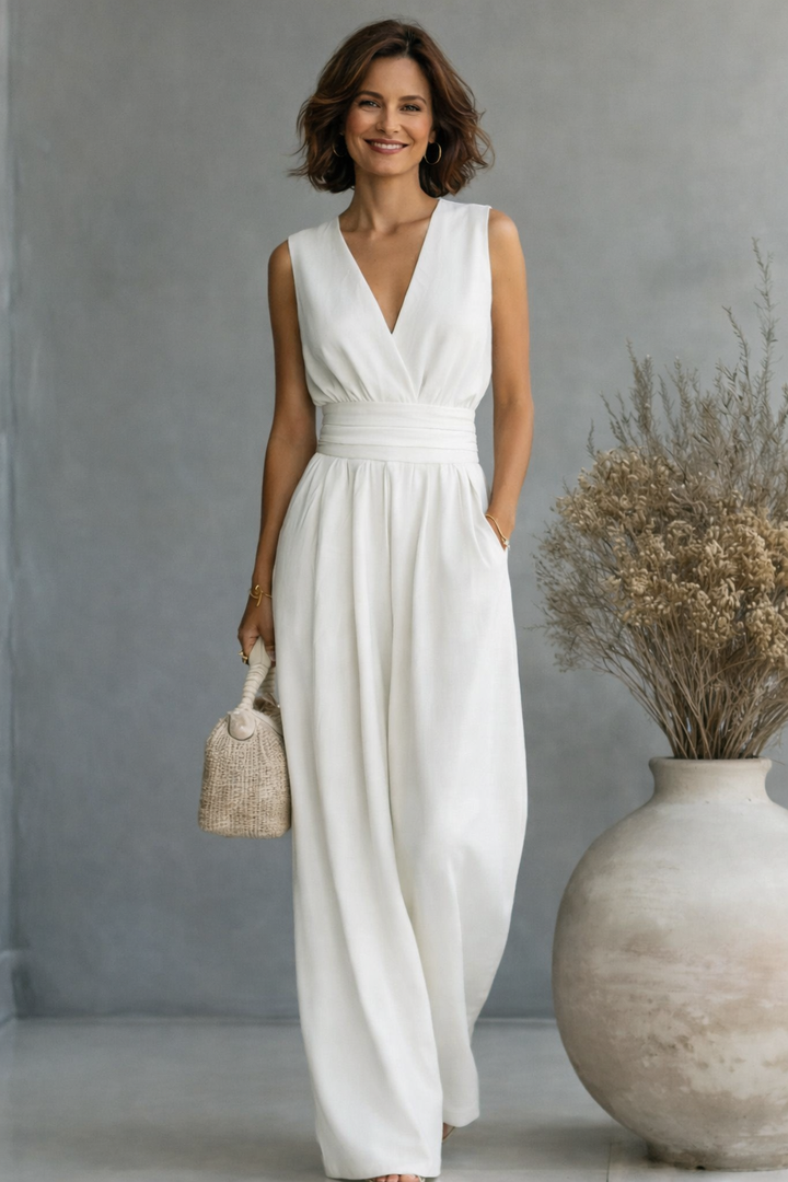 Zahara™ | Jumpsuit Blanco Escote V