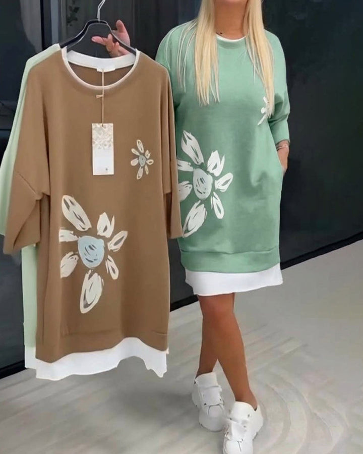 Elsa™ | Vestido sudadera con cuello redondo y estampado de patchwork