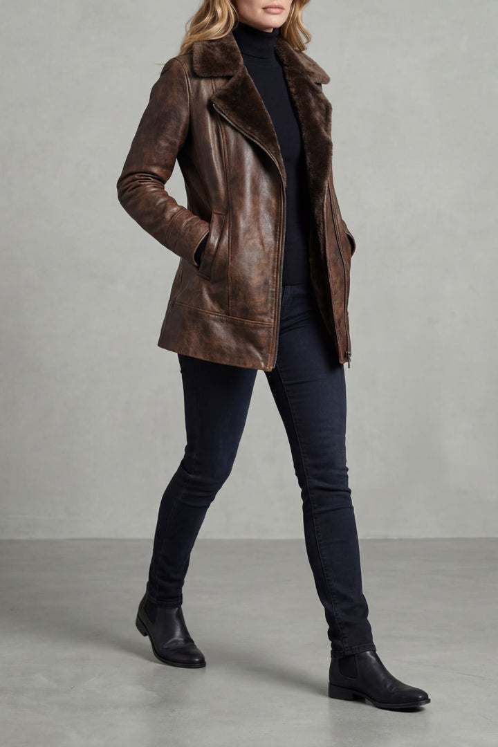 Raquel™ | Chaqueta de cuero elegante con forro de borrego