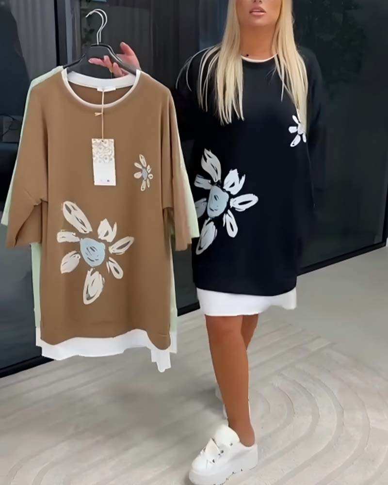 Elsa™ | Vestido sudadera con cuello redondo y estampado de patchwork