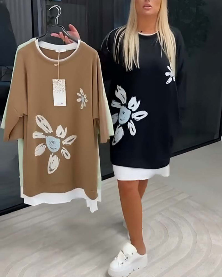 Elsa™ | Vestido sudadera con cuello redondo y estampado de patchwork