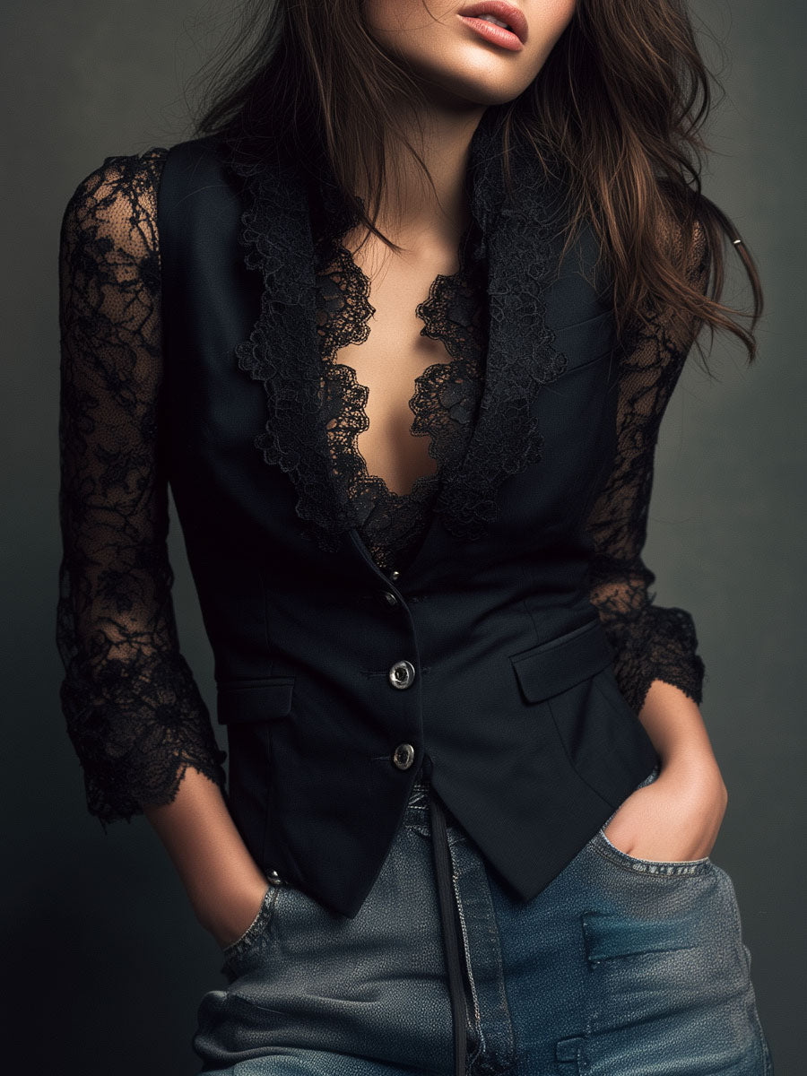 Claudia™ | Blazer Negro con Encaje