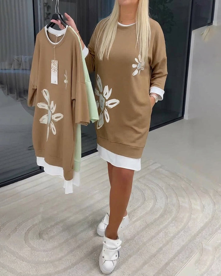 Elsa™ | Vestido sudadera con cuello redondo y estampado de patchwork