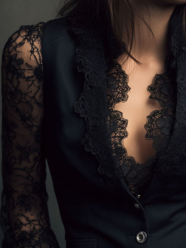 Claudia™ | Blazer Negro con Encaje