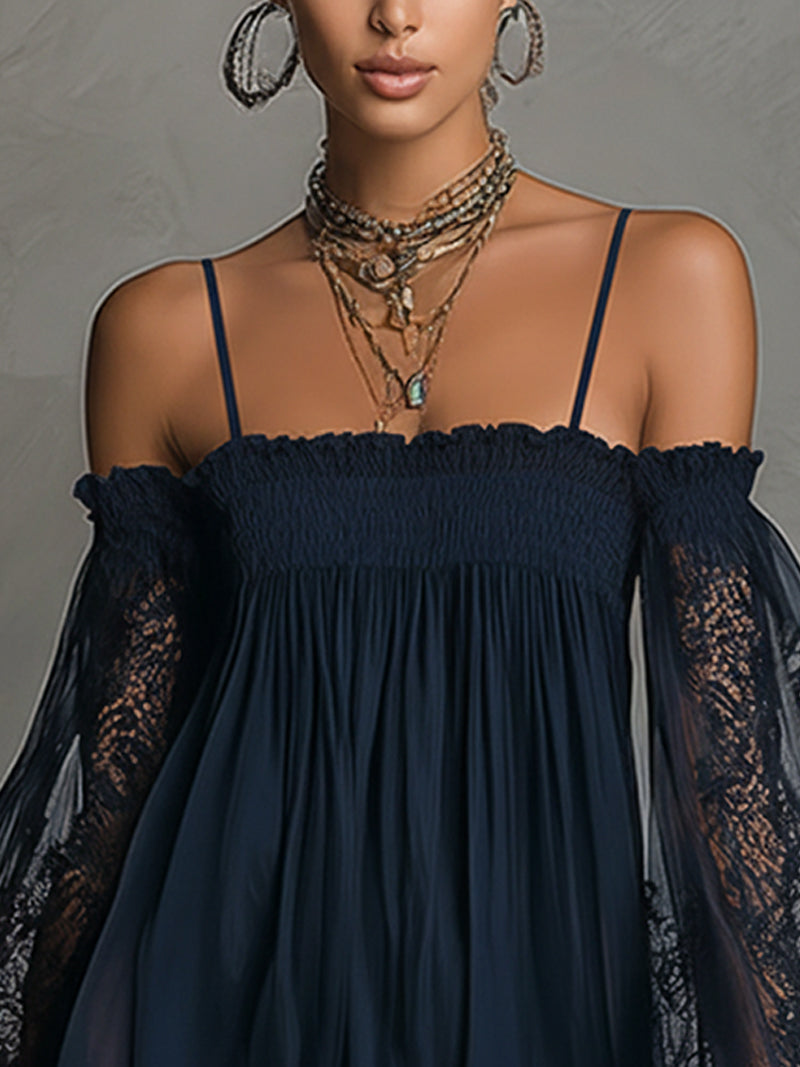 Noemí™ | Vestido Mini Azul con Encaje