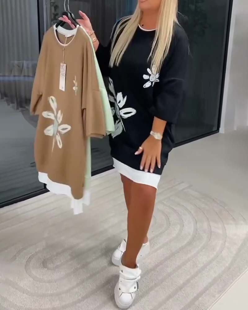 Elsa™ | Vestido sudadera con cuello redondo y estampado de patchwork