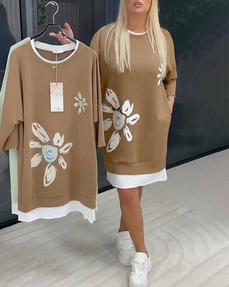 Elsa™ | Vestido sudadera con cuello redondo y estampado de patchwork