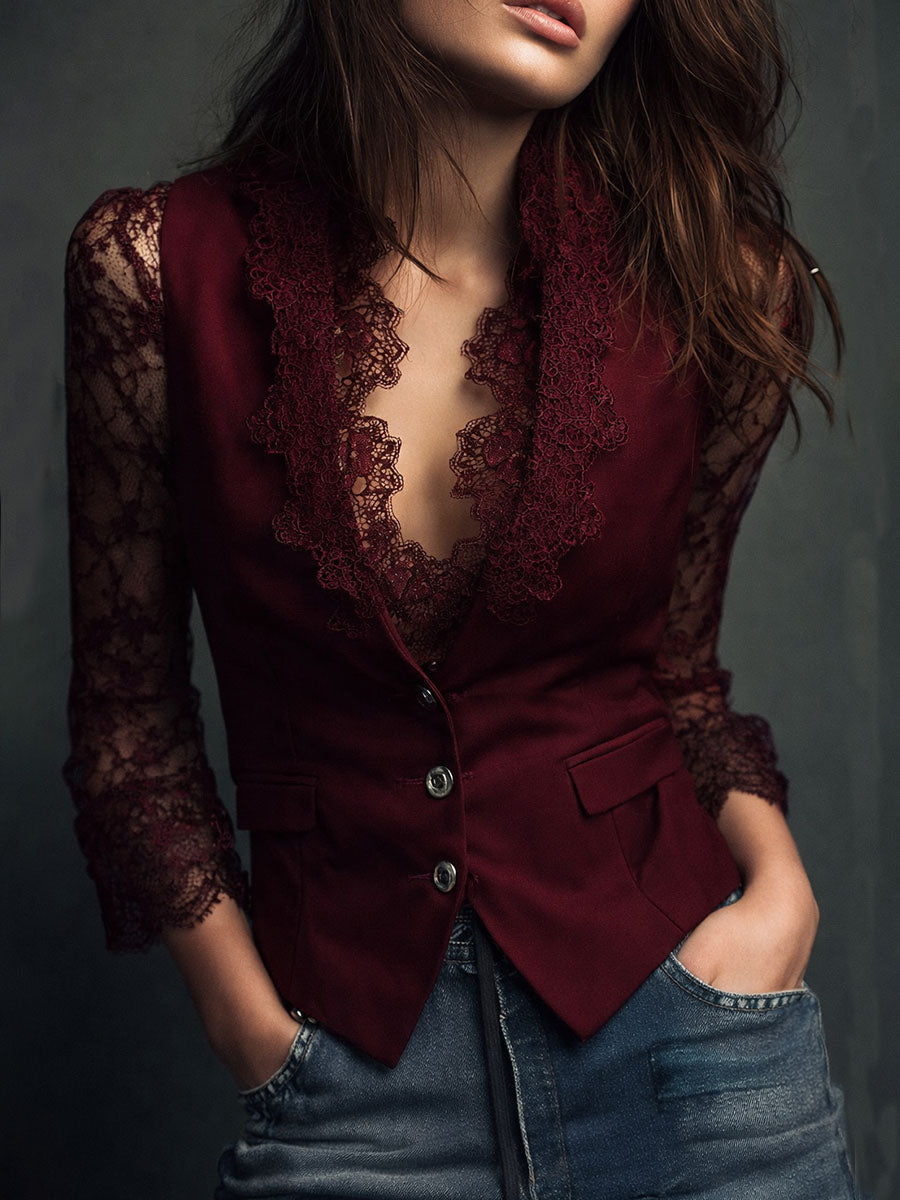 Claudia™ | Blazer Negro con Encaje