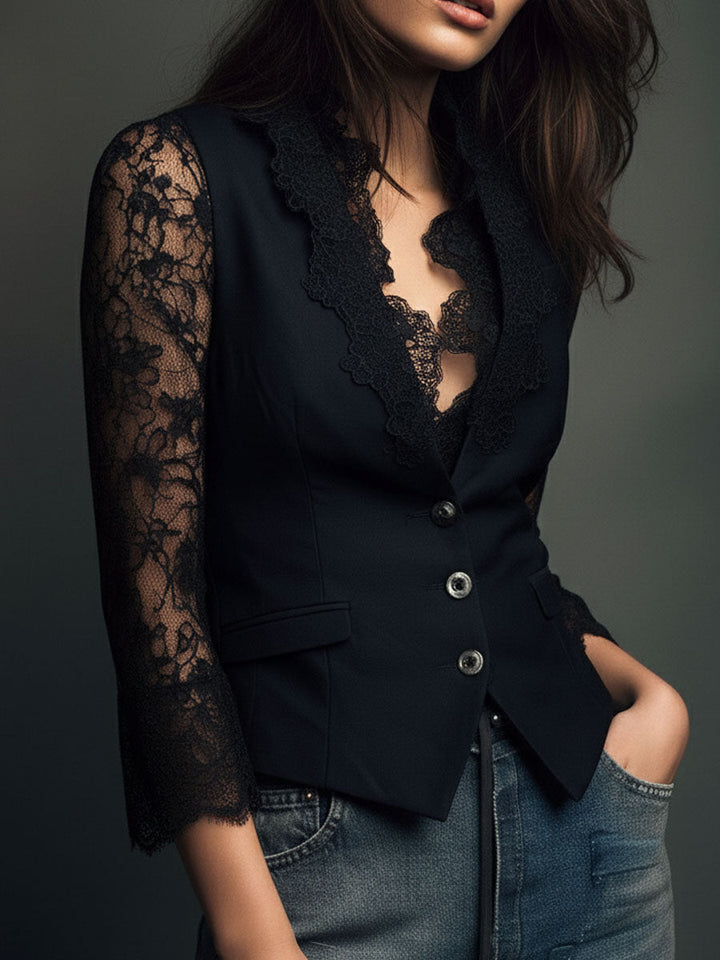 Claudia™ | Blazer Negro con Encaje