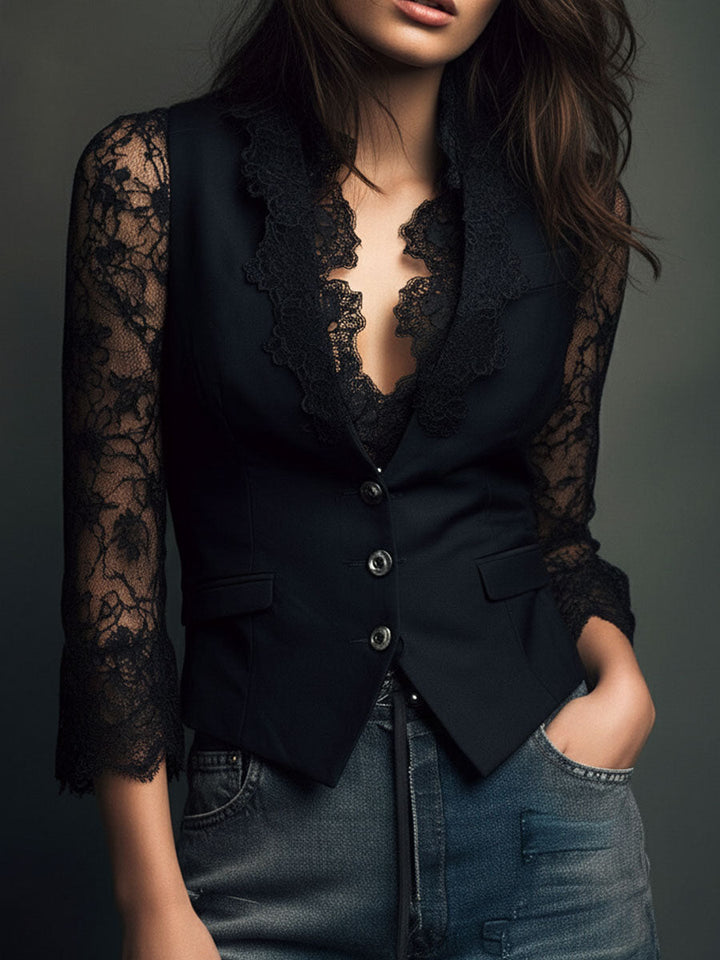 Claudia™ | Blazer Negro con Encaje
