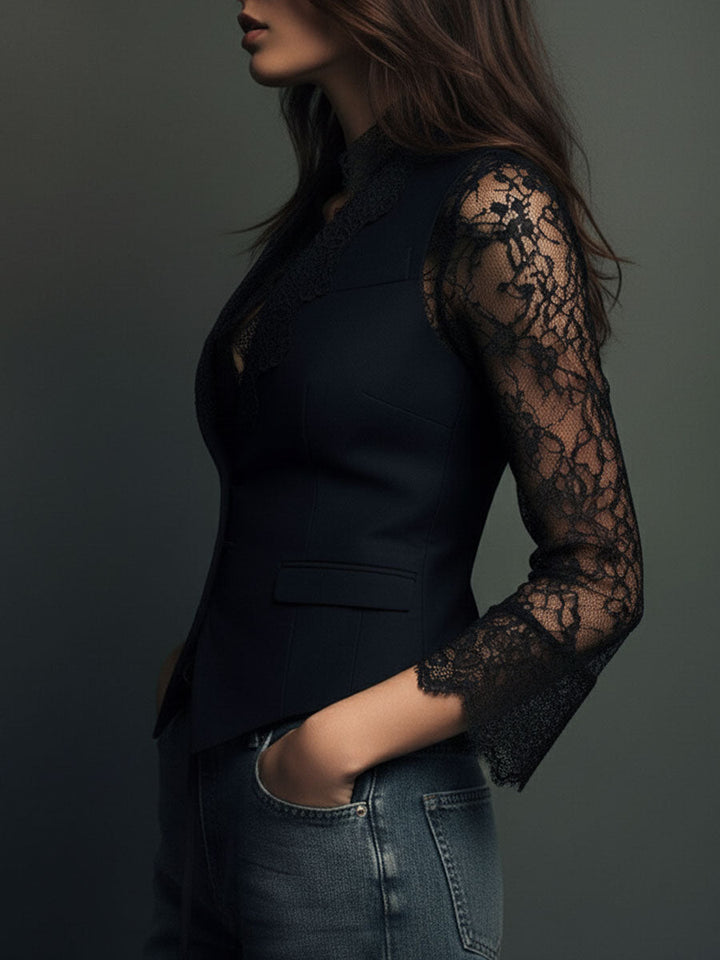 Claudia™ | Blazer Negro con Encaje