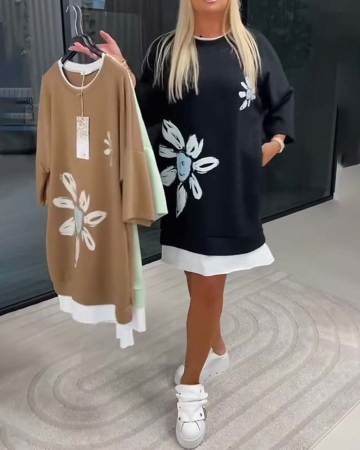 Elsa™ | Vestido sudadera con cuello redondo y estampado de patchwork