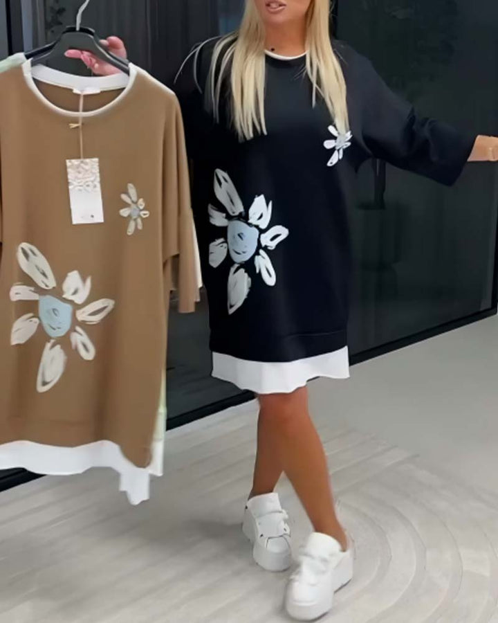 Elsa™ | Vestido sudadera con cuello redondo y estampado de patchwork