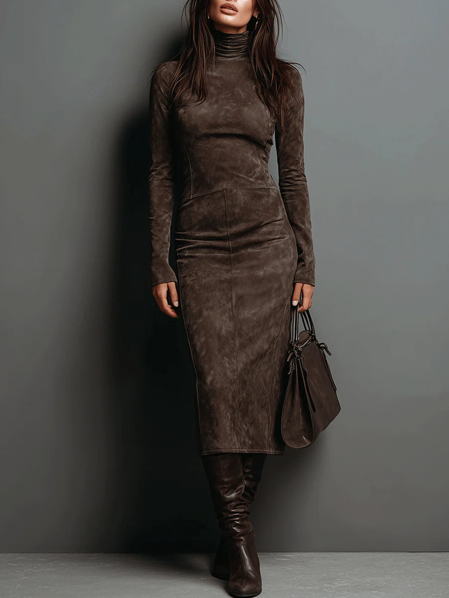 Lorena™ | Vestido midi largo marrón elegante