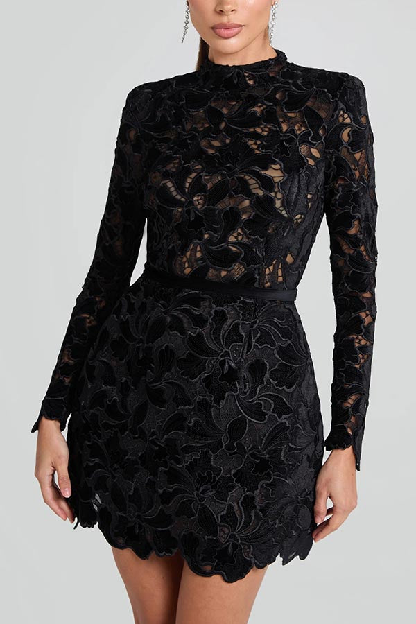 Elora™ | Vestido mini de encaje bordado con falda tulipán