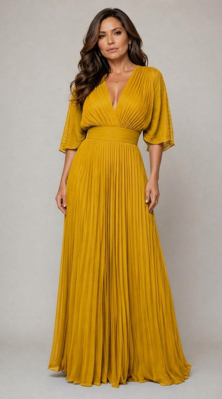 Alexa™ | Vestido Elegante Escote Profundo Plisado