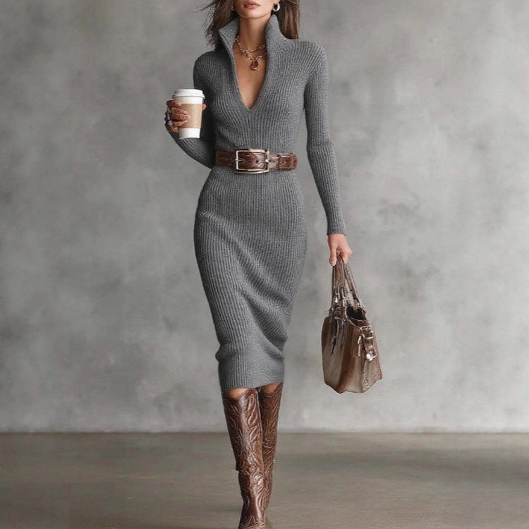 Élise Belt™ | Vestido largo knit con cinturón