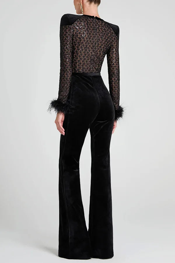 Noiré™ | Jumpsuit de encaje con plumas