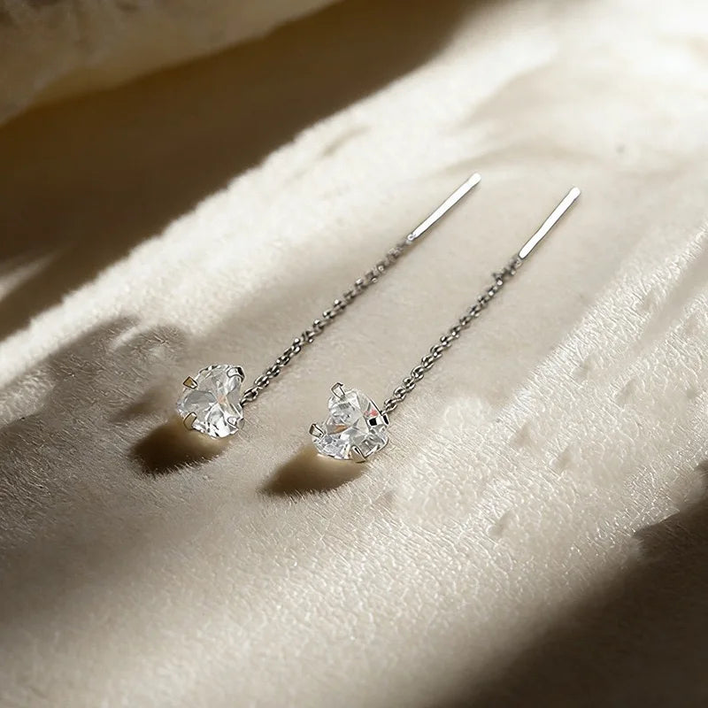 Dos Corazones™ | Pendientes de cadena larga con zirconia en plata