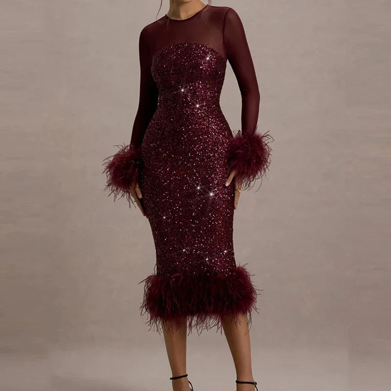Mirabelle™ | Vestido de lentejuelas con plumas