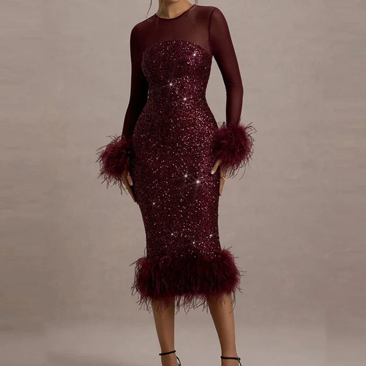 Mirabelle™ | Vestido de lentejuelas con plumas