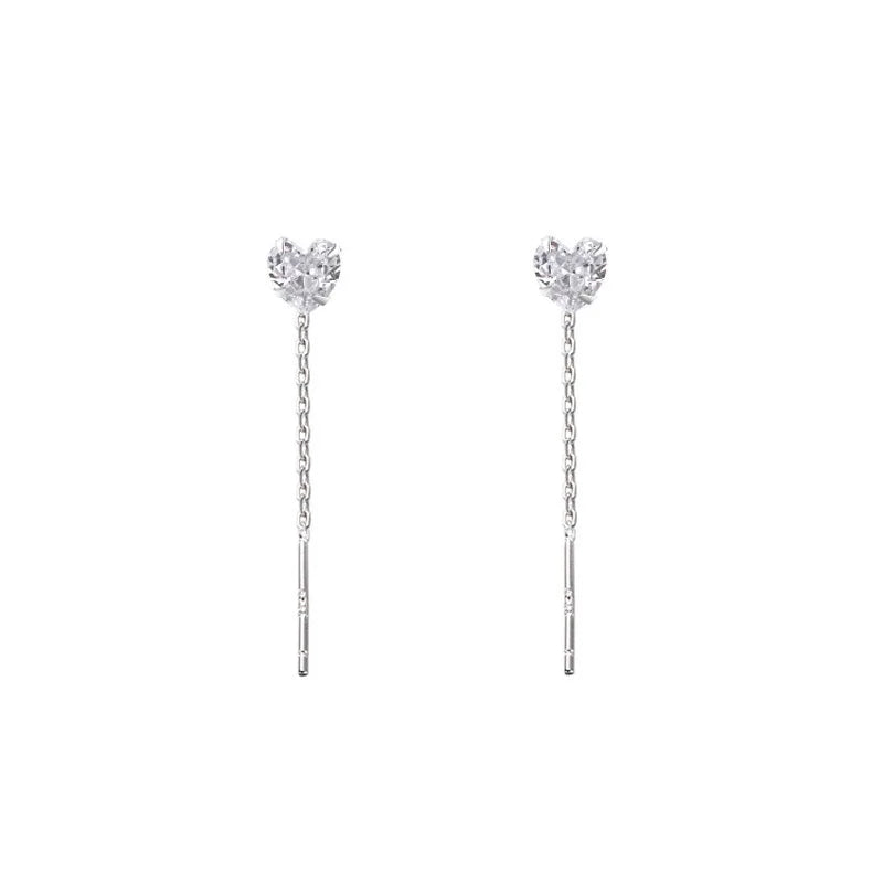 Dos Corazones™ | Pendientes de cadena larga con zirconia en plata