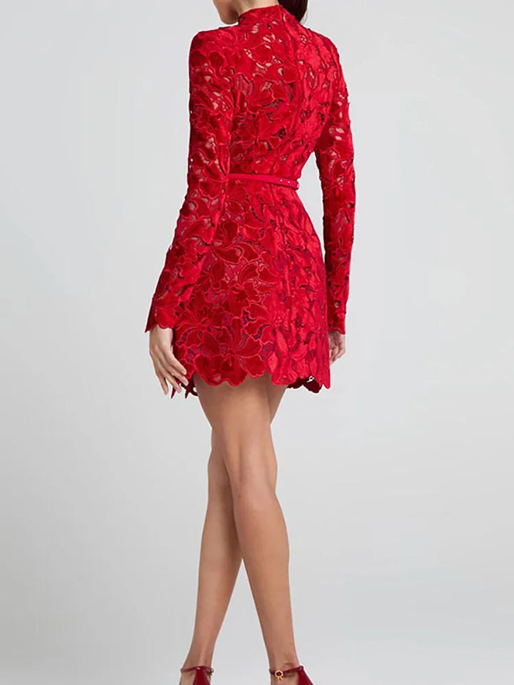 Elora™ | Vestido mini de encaje bordado con falda tulipán