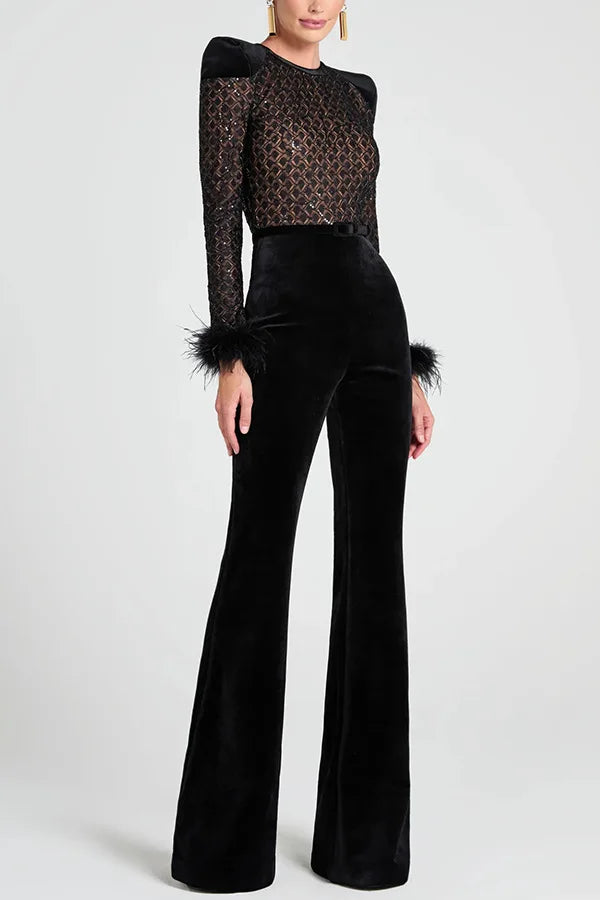 Noiré™ | Jumpsuit de encaje con plumas