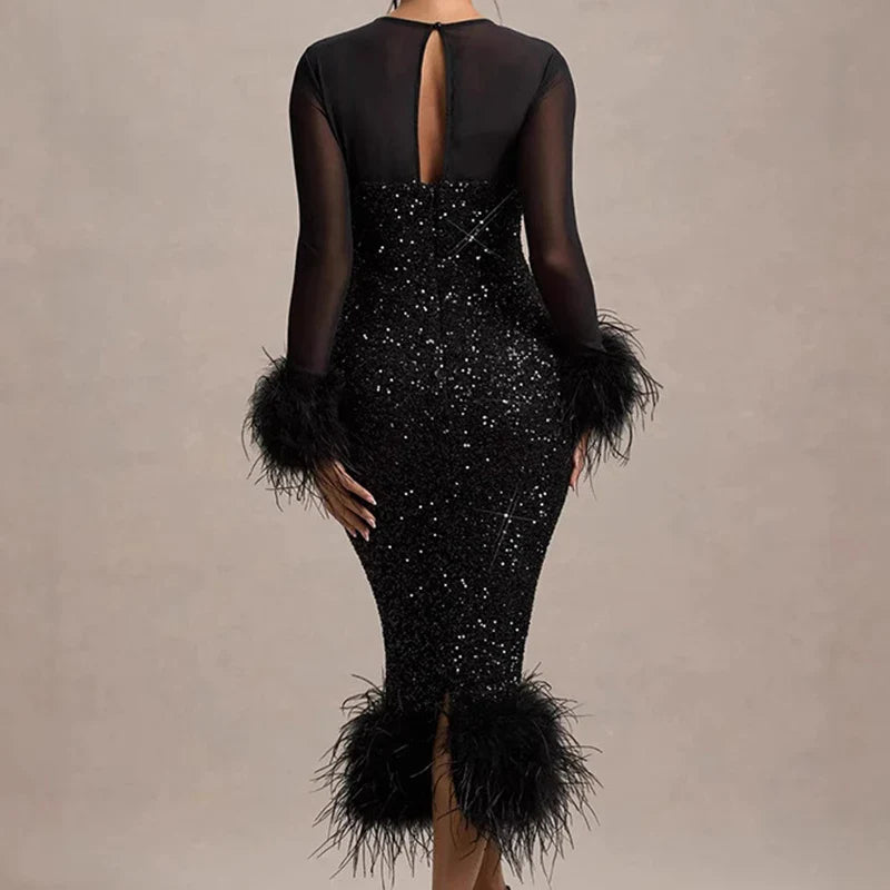 Mirabelle™ | Vestido de lentejuelas con plumas