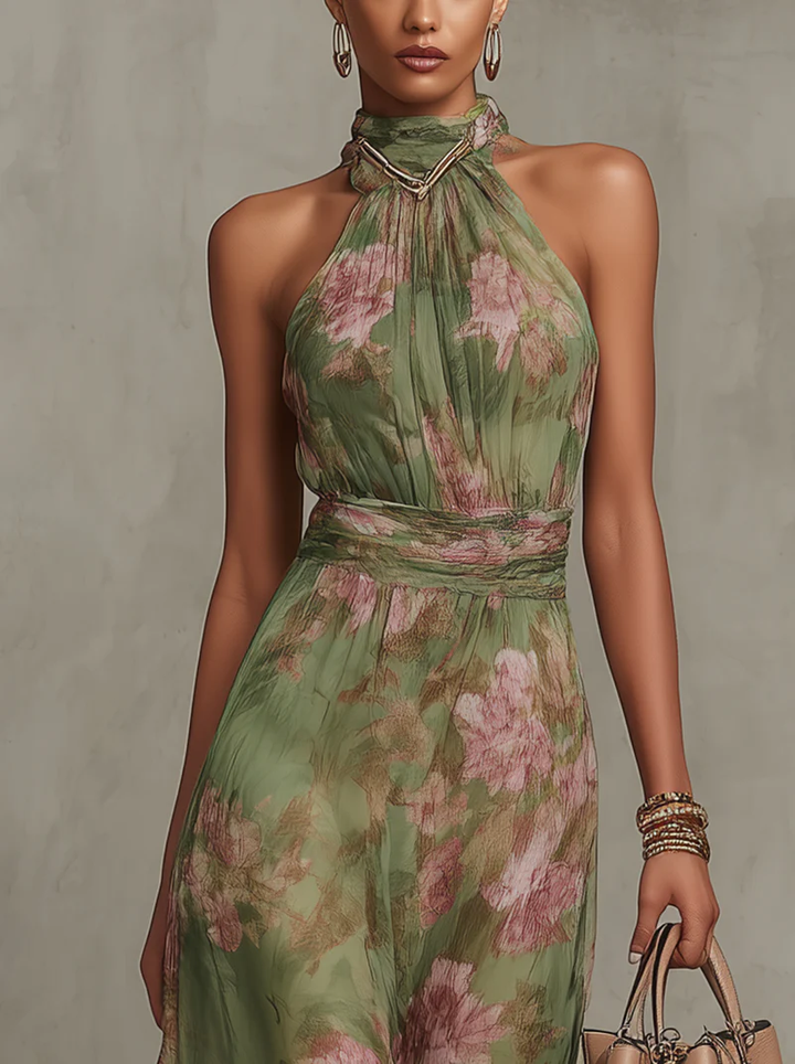 Livia™ | Vestido maxi halter floral elegante