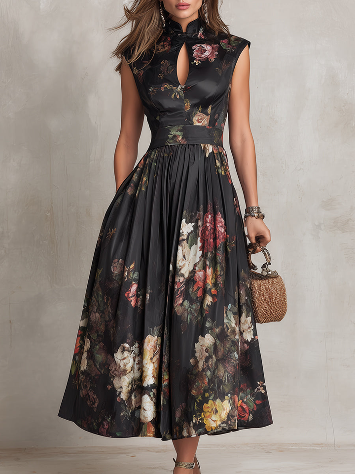 Bianca™ | Vestido Midi Negro Plisado