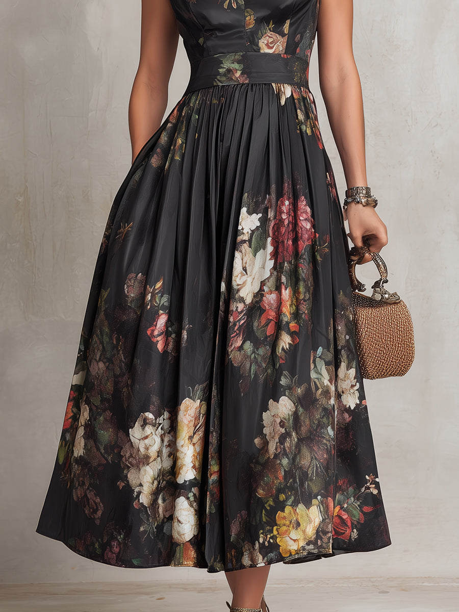 Bianca™ | Vestido Midi Negro Plisado