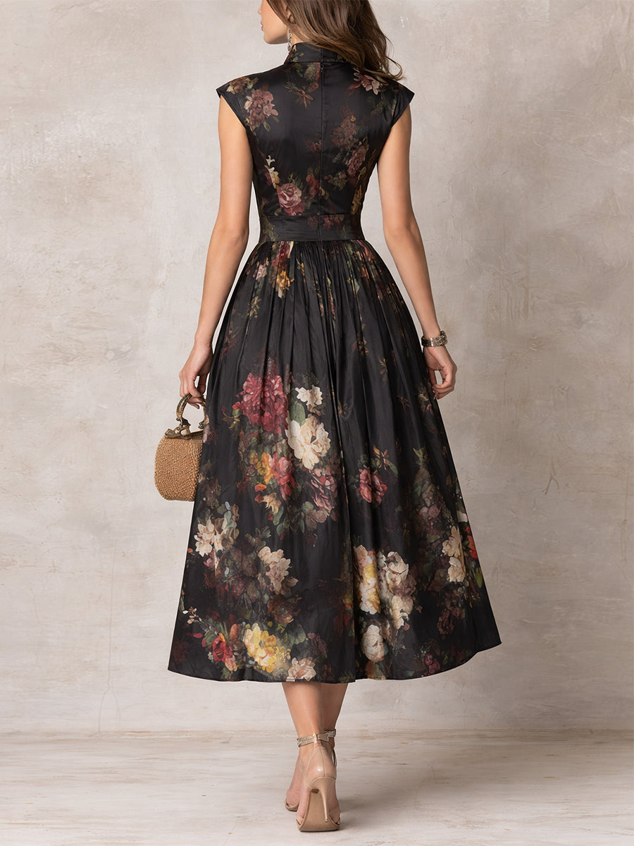 Bianca™ | Vestido Midi Negro Plisado
