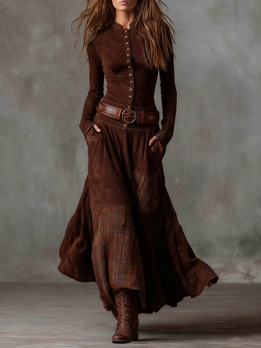 Azucena™ | Vestido maxi de ante con cinturón