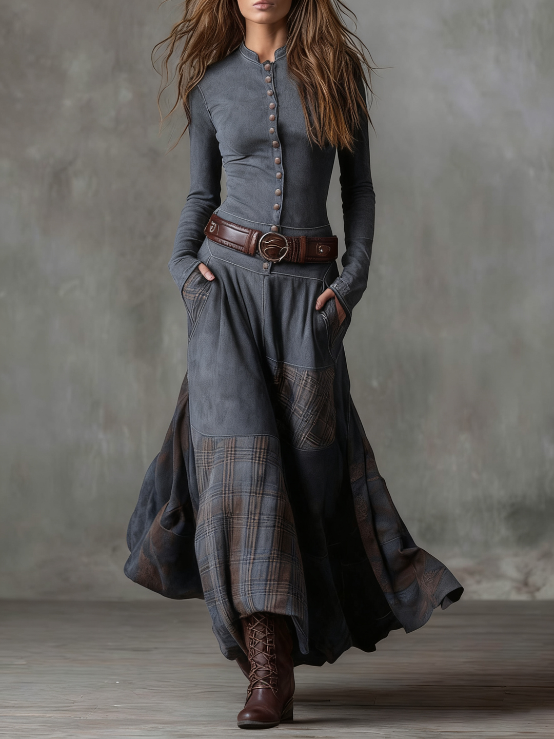 Azucena™ | Vestido maxi de ante con cinturón