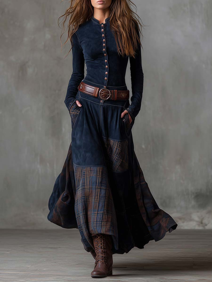 Azucena™ | Vestido maxi de ante con cinturón